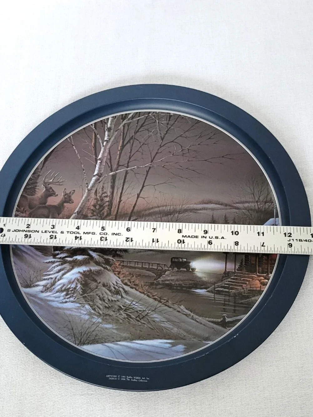 Vintage Terry Redlin 1996 Metal Serving Tray Night Winter Cabin Deer 13